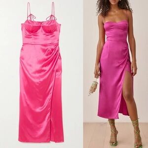 Reformation Marguerite Silk Dress Strapless Pink Fuchsia Satin Corset Size 2